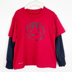 Nike - 5 Boys Red & Black Dry Fit Long Sleeve Top